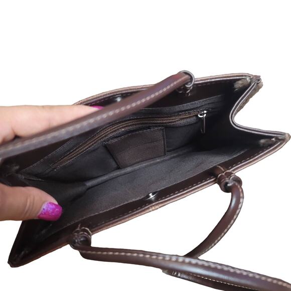 Bucket Purse Brown Faux Fur Edges 8" Height 8.5" Width - Picture 6 of 8